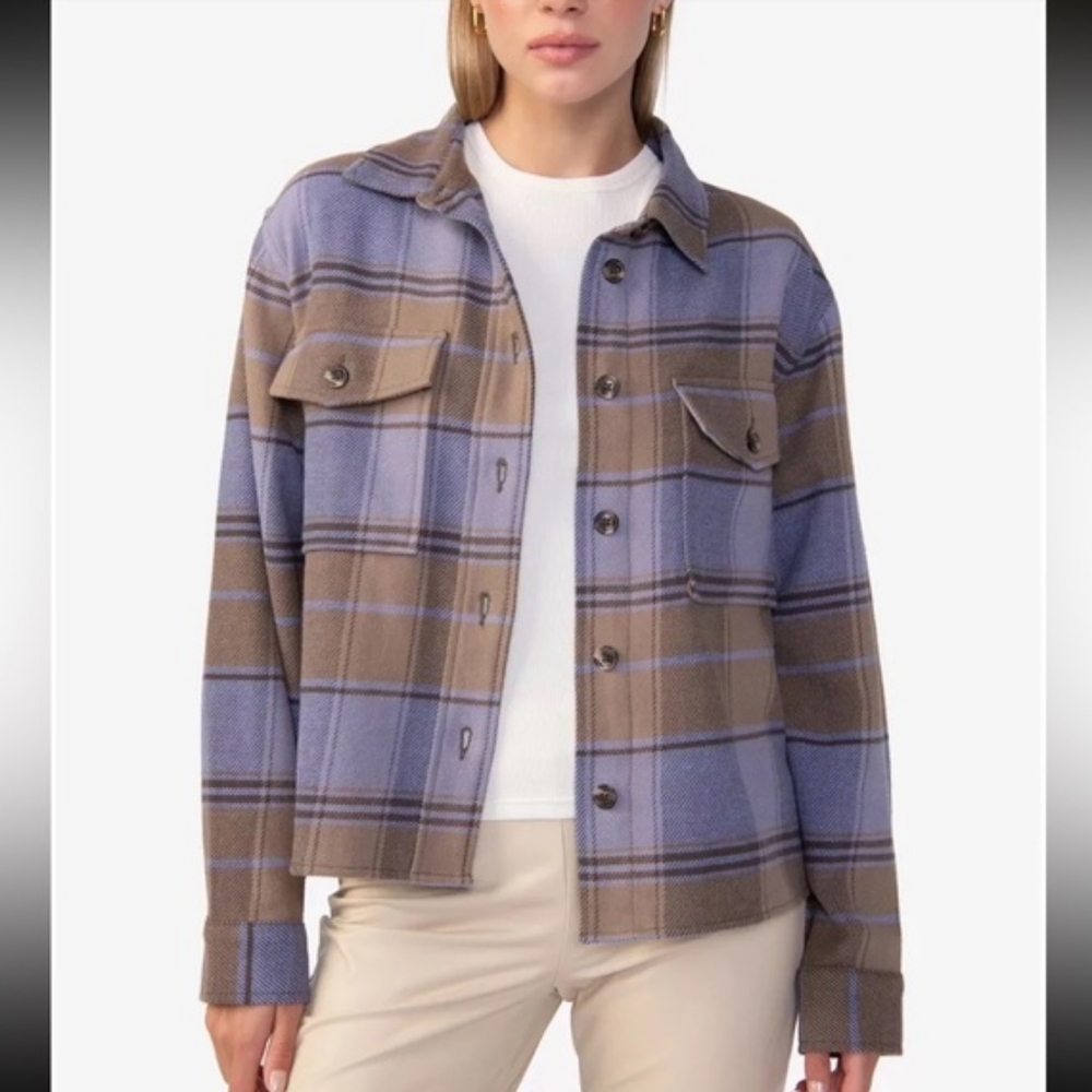 Sanctuary Plaid Shacket Jacket in Violet Plaid New Small